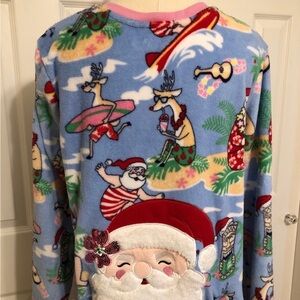 Secret Treasures one-piece full zip drop seat Aloho-ho Santa and Reindeer pajama